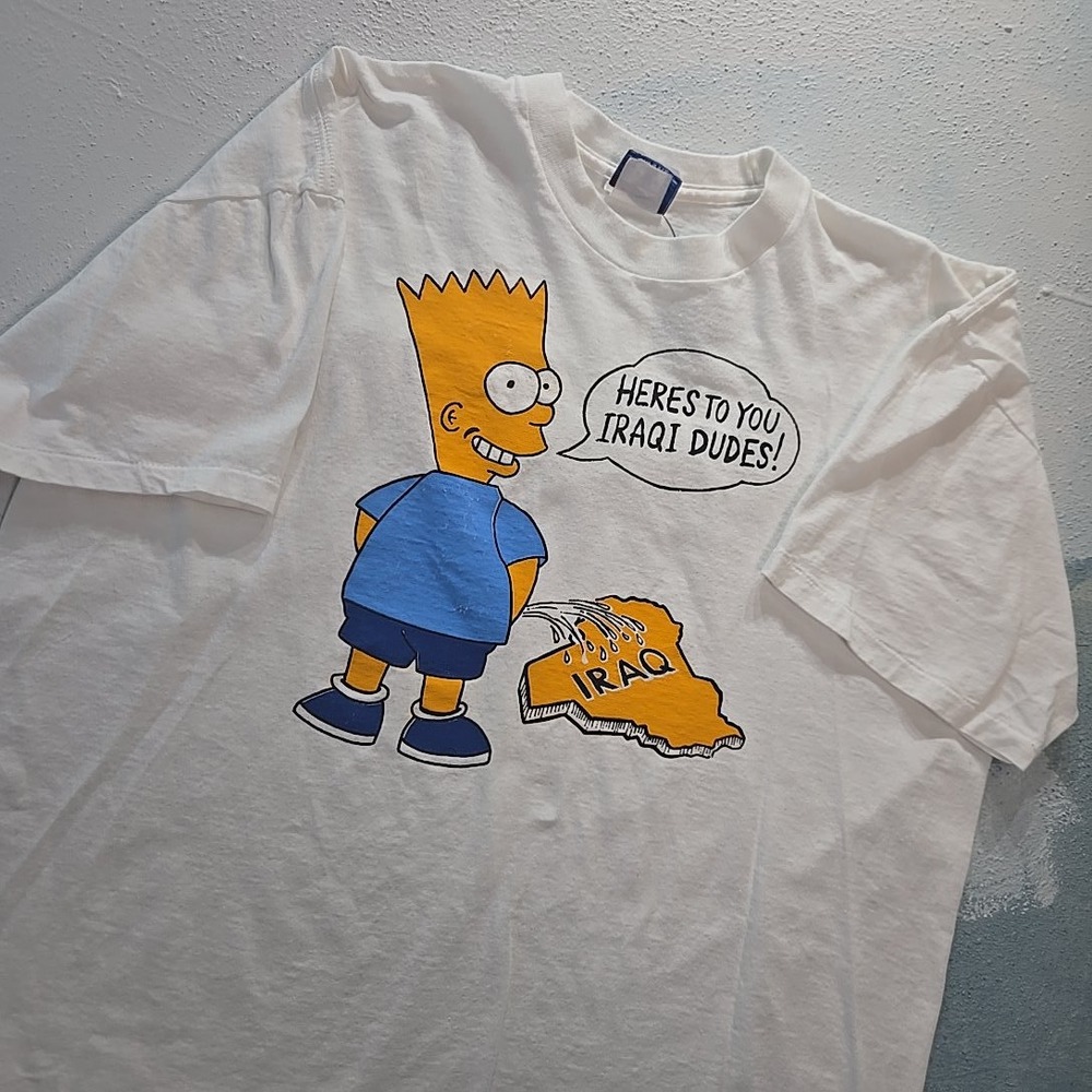 VTG Bart Simpson Mens XL Gulf War Boot DIY T Shirt White Iraq Single Stitch‎ USA